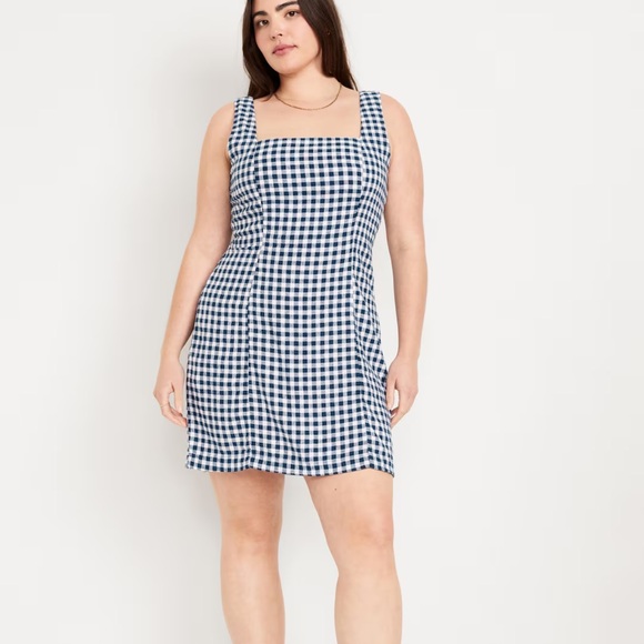 NWT OLD NAVY Sleeveless Linen-Blend Mini Dress Color: Blue Gingham - Picture 4 of 8